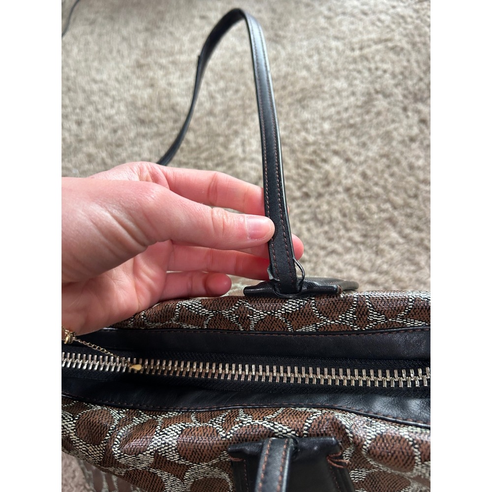 Coach Signature C Monogram Coated Canvas Taxi Tote Bag Brown Black - Picture 7 of 11